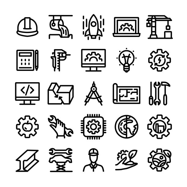 矢量图解工程“，”可编辑的笔画大小。简单孤立的图标。符号，符号，元素。图标集。图片下载