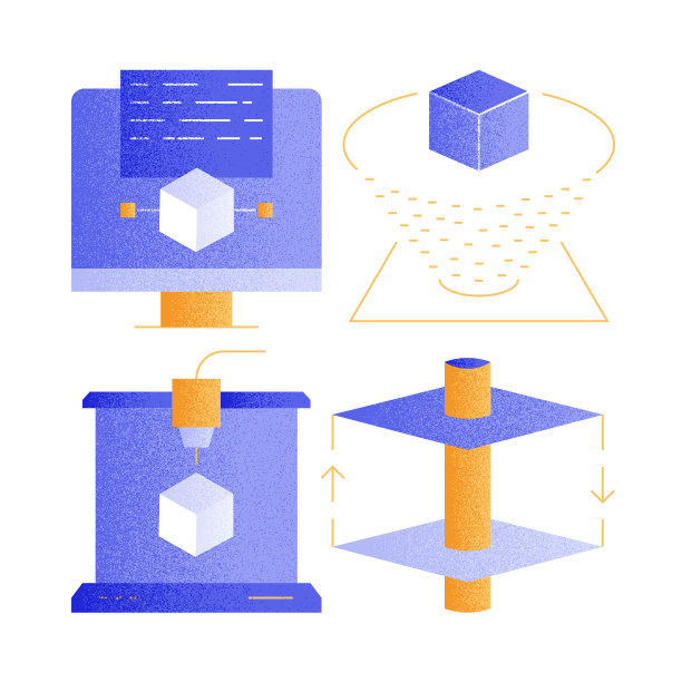 3D打印和建模相关的矢量图标。图片下载