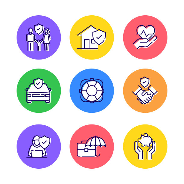 保险相关线图标集。大纲符号集合图片下载