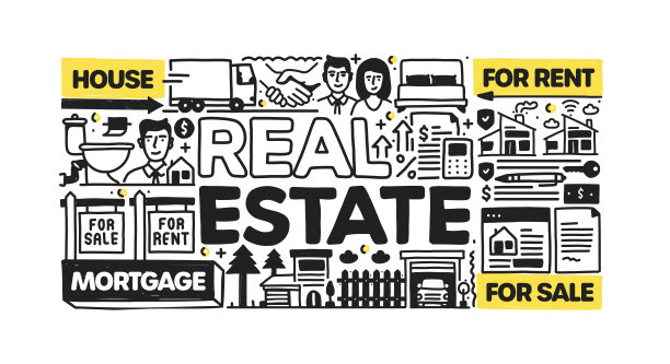 房地产对象和元素。矢量涂鸦插图收集。手绘图标集或横幅模板图片下载