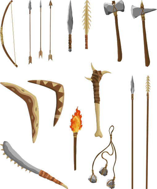 古代用于狩猎或狩猎的石器工具和武器图片下载