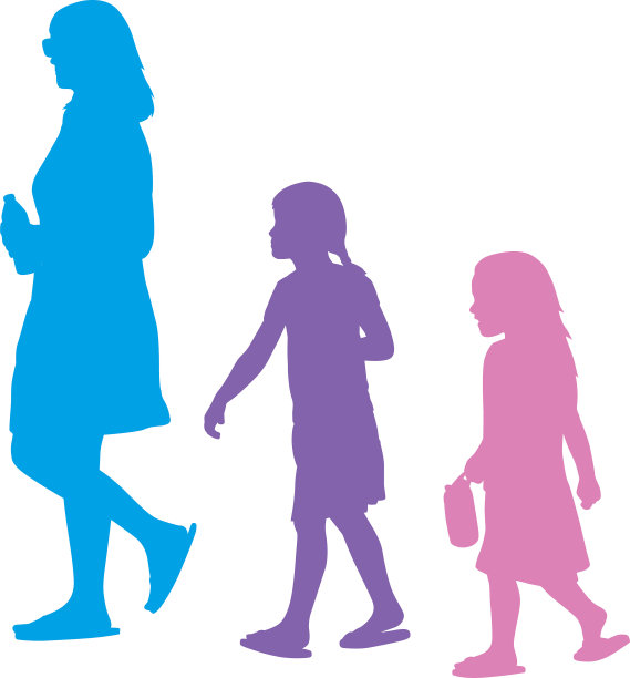 母亲与女儿一起散步西尔霍埃特图片下载