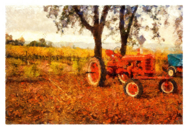 纳帕谷的红色拖拉机-数码照片处理图片下载