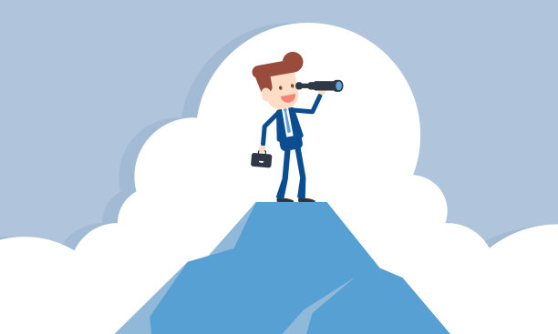 39、商人拿着望远镜站在山顶上图片下载