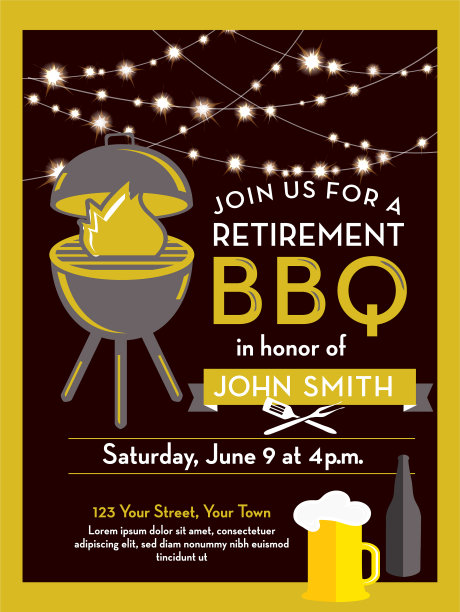 烧烤退休派对邀请设计模板图片下载