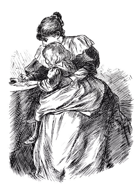 母亲教女儿写字图片下载