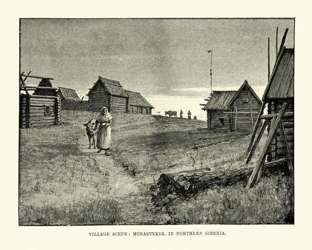 村庄景色，Monastykir，北西伯利亚，俄罗斯，19世纪图片下载