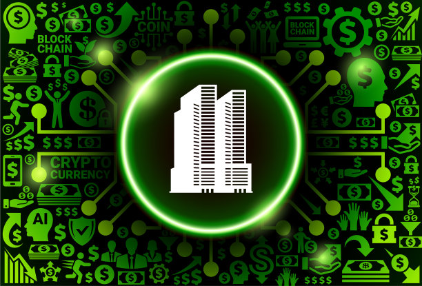 货币和加密货币背景上的摩天大楼图标图片下载