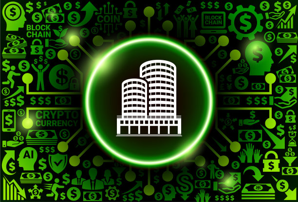 货币和加密货币背景上的办公摩天大楼图标图片下载