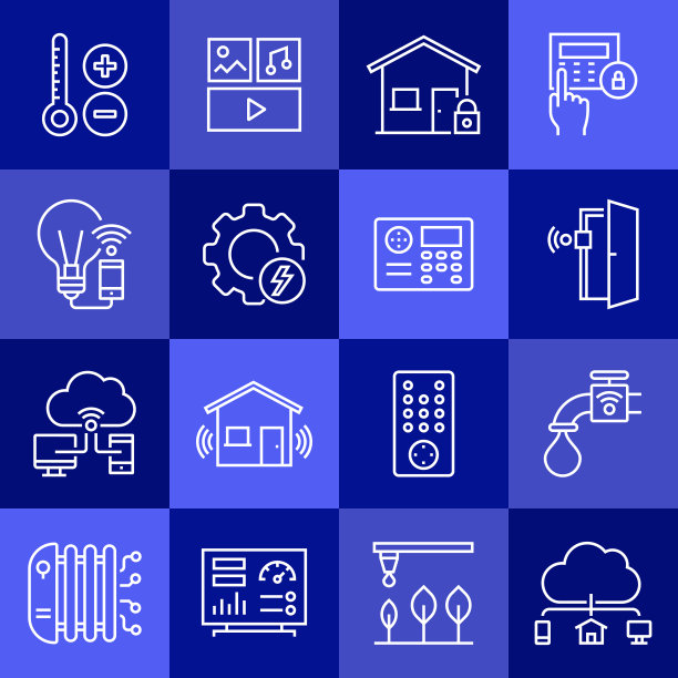 智能家居相关的矢量线图标的简单设置。大纲符号集合。图片下载
