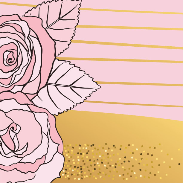 粉色和金色可爱的花卉卡片图片下载