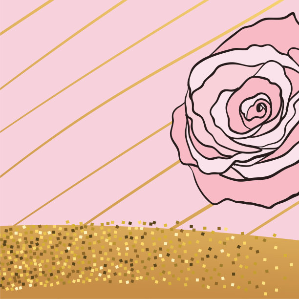 粉色和金色可爱的花卉卡片图片下载