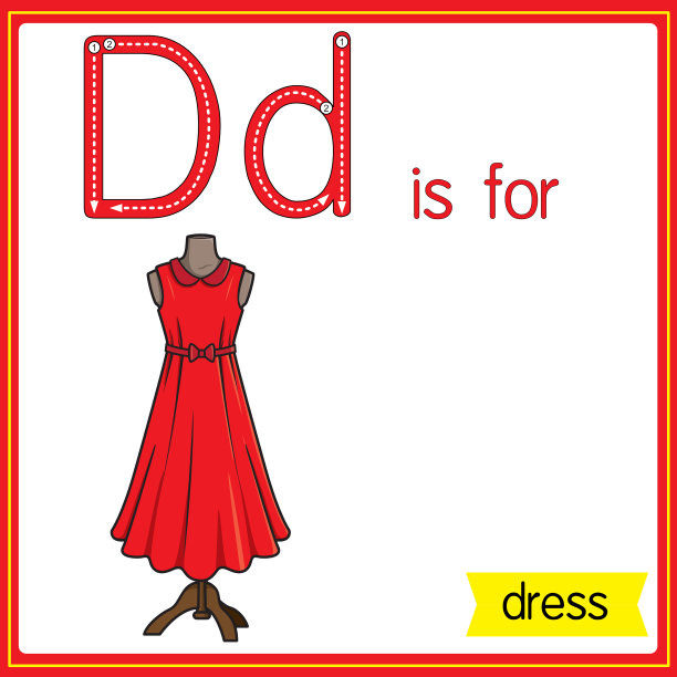矢量插图学习字母为儿童与卡通形象。字母D代表衣服。图片下载