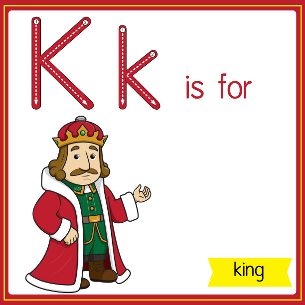 矢量插图学习字母为儿童与卡通形象。字母K代表国王。图片下载