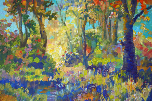 秋天用印象派的风格画森林图片下载