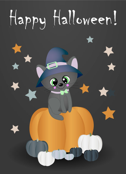 万圣节魔术之夜快乐贺卡图片下载