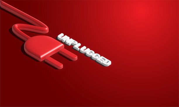 在红色梯度背景上孤立的红色电源插头的3d插图图片下载