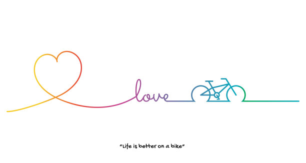 自行车或自行车字母的背景矢量股票插图。多色自行车和心形。图片下载