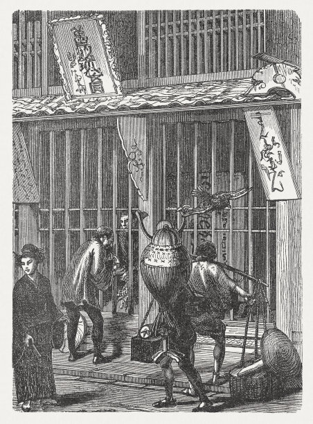 日本东京的一家药店，木刻，1893年出版图片下载