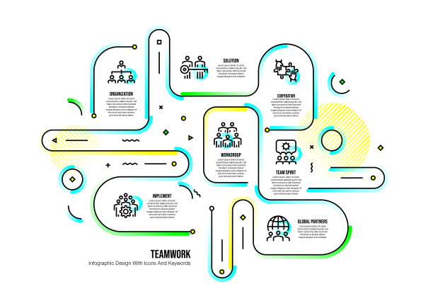 信息图表设计模板与团队关键字和图标图片下载