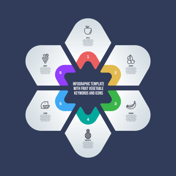 信息图表设计模板与水果蔬菜的关键字和图标图片下载