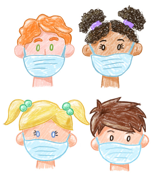 2019冠状病毒病大流行期间戴口罩的儿童插画图片下载