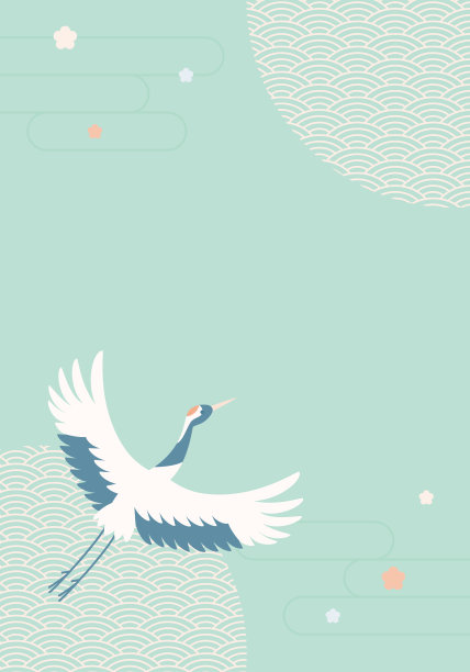 日本鹤背景矢量插图图片下载