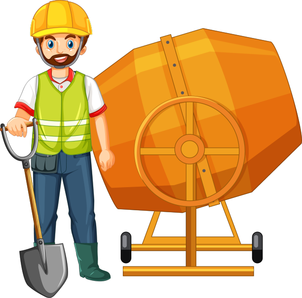 混凝土搅拌桶与工人图片下载