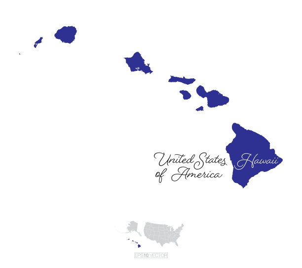 夏威夷美国水彩地图插图图片下载