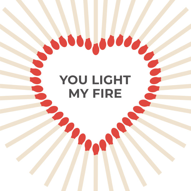 情人节卡片。你点燃了我的火焰。燃着火柴，引着灵感。图片下载