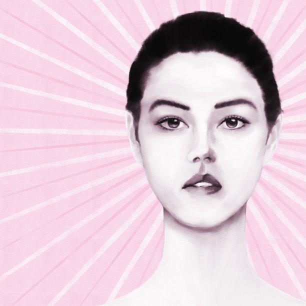 在风格化的阳光的背景下，一个亚洲和欧洲根的年轻女子的肖像图片下载