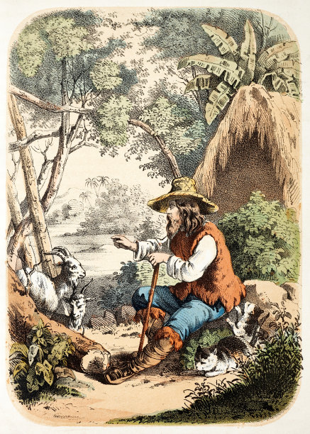 隐士和他的动物坐在他的小屋图片下载