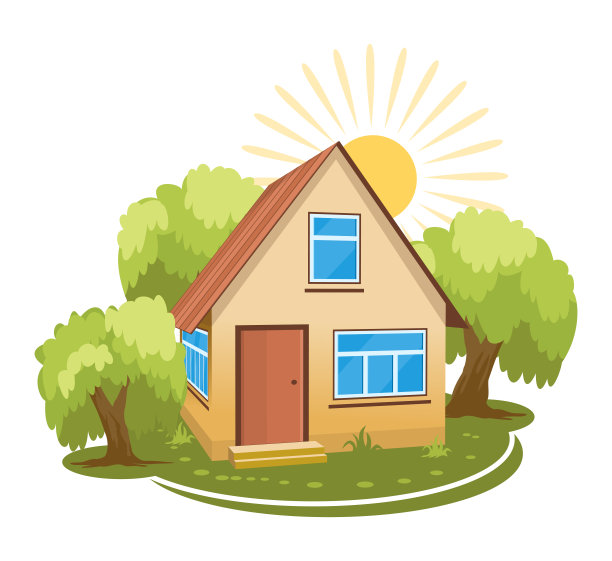 夏天的风景。树木环绕的房子图片下载