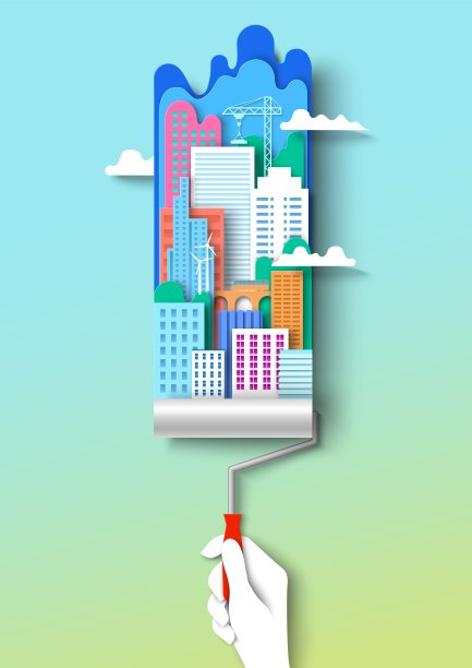 绿色城市和生态住宅的建筑和油漆标志图片下载