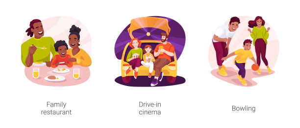 家庭休闲时间孤立卡通矢量插图集图片下载