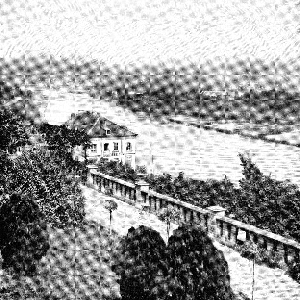 Nonnenwerth岛位于德国莱茵兰-普法尔茨的莱茵布赖特巴赫，19世纪图片下载