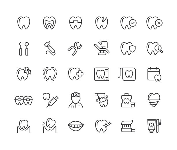 牙科线条图标可编辑的笔画图片下载