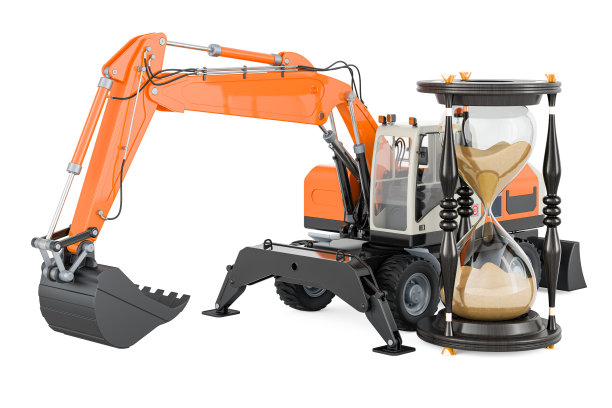 挖掘机带沙漏，3D渲染图片下载