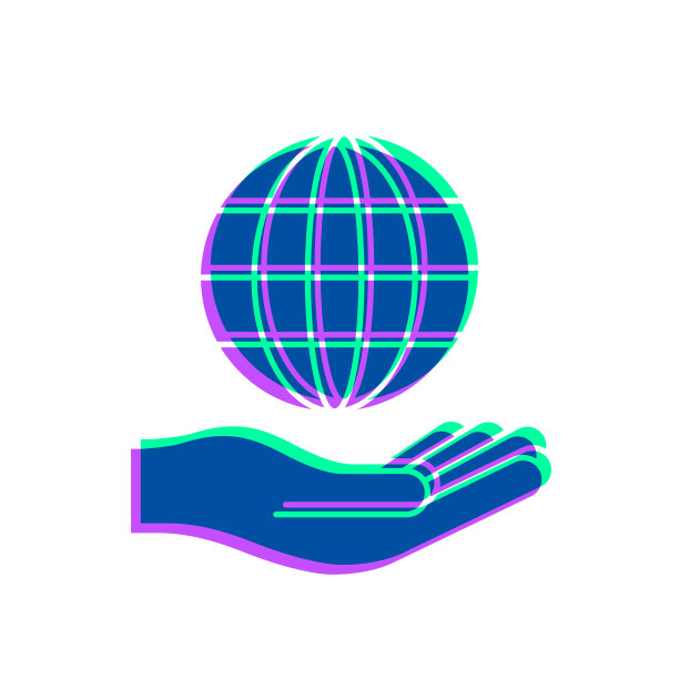 手里拿着地球仪。图标与两种颜色叠加在白色背景上图片下载