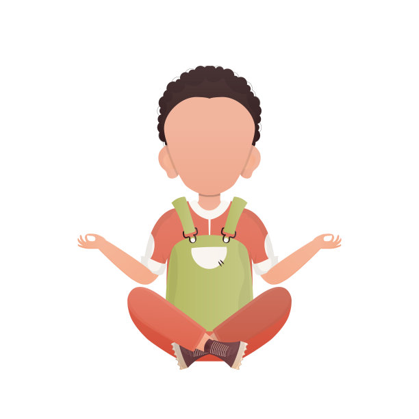 幼儿园男孩莲花坐姿。孤立。卡通风格。图片下载