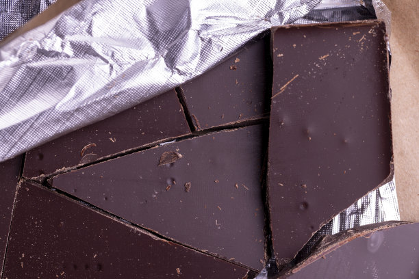 用纸和箔纸包装的碎巧克力棒图片下载