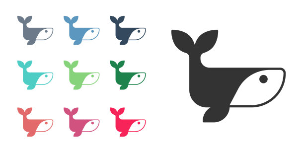 黑鲸图标孤立的白色背景设置图片下载