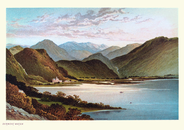 德文特沃特，英国湖区，维多利亚19世纪的景观艺术图片下载