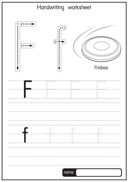 黑白矢量插图与字母F大写字母或大写字母的儿童学习练习ABC图片下载