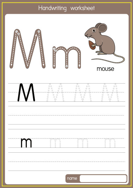 字母M大写字母或大写字母的鼠标矢量插图，供儿童学习练习ABC图片下载