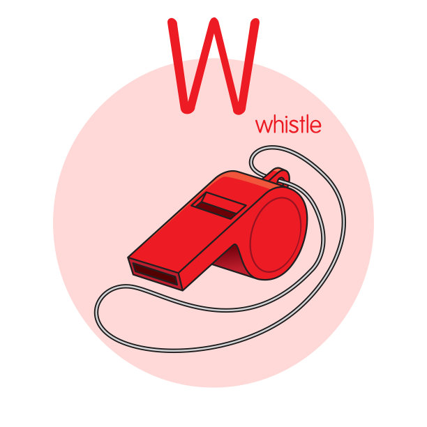 矢量演示哨子与字母W大写字母或大写字母的儿童学习练习ABC图片下载