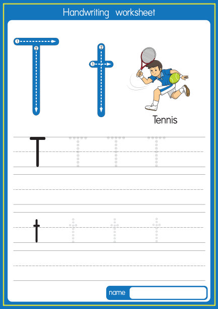 矢量插图网球与字母T大写字母或大写字母的儿童学习练习ABC图片下载