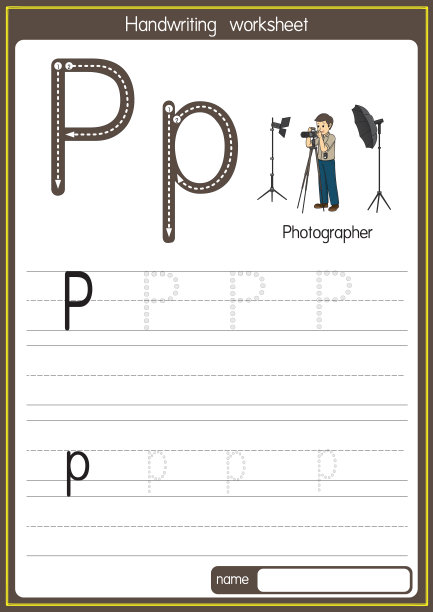 矢量插图的摄影师与字母P大写字母或大写字母的儿童学习实践ABC图片下载
