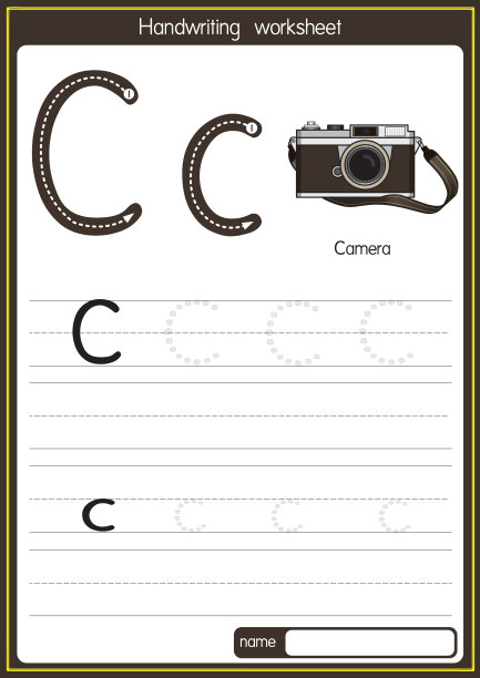 矢量插图相机与字母C大写字母或大写字母的儿童学习练习ABC图片下载