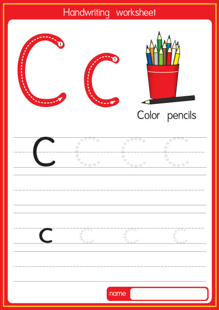 彩色铅笔矢量插图与字母C大写字母或大写字母的儿童学习练习ABC图片下载